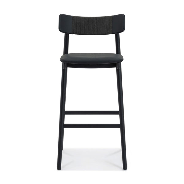 Union Home Converse Bar Stool Charcoal, Black Oak Wood, Leather