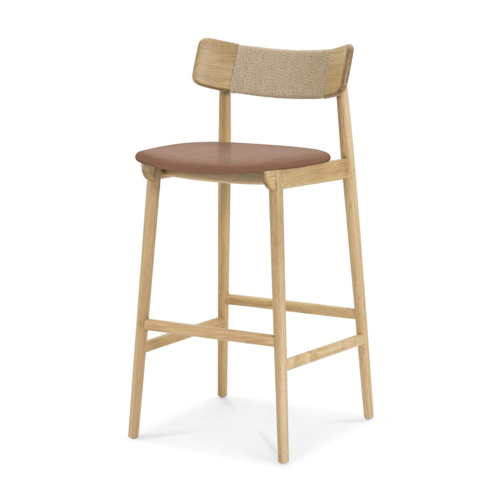 Union Home Converse Bar Stool Natural, Cognac Oak Wood, Leather