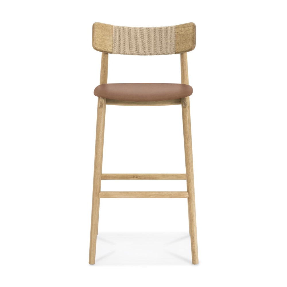 Union Home Converse Bar Stool Natural, Cognac Oak Wood, Leather