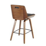 Corazza Mid-Century Modern Counter Stool in Walnut Wood and Charcoal Fabric by LumiSource