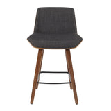 Corazza Mid-Century Modern Counter Stool in Walnut Wood and Charcoal Fabric by LumiSource