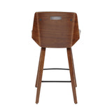 Corazza Mid-Century Modern Counter Stool in Walnut Wood and Light Grey Fabric by LumiSource