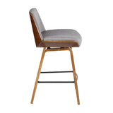 Corazza Mid-Century Modern Counter Stool in Walnut Wood and Light Grey Fabric by LumiSource