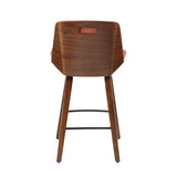 Corazza Mid-Century Modern Counter Stool in Walnut Wood and Orange Fabric by LumiSource