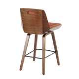 Corazza Mid-Century Modern Counter Stool in Walnut Wood and Orange Fabric by LumiSource