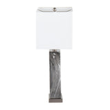 Cory Contemporary Table Lamp in Black Marble and Stainless Steel with White Linen Shade by LumiSource