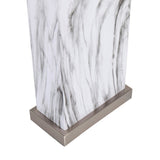 Cory Contemporary Table Lamp in White Marble and Stainless Steel with White Linen Shade by LumiSource