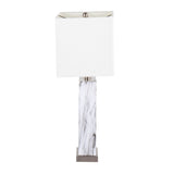 Cory Contemporary Table Lamp in White Marble and Stainless Steel with White Linen Shade by LumiSource