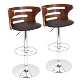 Cosi Mid-Century Modern Adjustable Barstool with Swivel in Chrome, Walnut and Brown Faux Leather by LumiSource - Set of 2