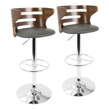 Cosi Mid-Century Modern Adjustable Barstool with Swivel in Walnut and Grey Faux Leather by LumiSource- Set of 2