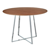 Cosmo Contemporary/Glam Dining Table in Chrome and Walnut Wood Top by LumiSource