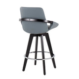 Cosmo Contemporary Fixed-Height Counter Stool with Swivel in Black Wood with Round Chrome Metal Footrest and Grey Faux Leather Seat by LumiSource - Set of 2