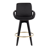 Cosmo Contemporary Fixed-Height Counter Stool with Swivel in Black Wood with Round Gold Metal Footrest and Black Faux Leather Seat by LumiSource - Set of 2