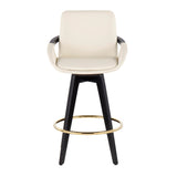 Cosmo Contemporary Fixed-Height Counter Stool with Swivel in Black Wood with Round Gold Metal Footrest and Cream Faux Leather Seat by LumiSource - Set of 2