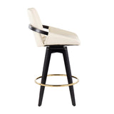 Cosmo Contemporary Fixed-Height Counter Stool with Swivel in Black Wood with Round Gold Metal Footrest and Cream Faux Leather Seat by LumiSource - Set of 2