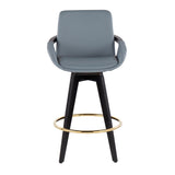 Cosmo Contemporary Fixed-Height Counter Stool with Swivel in Black Wood with Round Gold Metal Footrest and Grey Faux Leather Seat by LumiSource - Set of 2