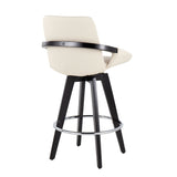 Cosmo Contemporary Fixed-Height Counter Stool with Swivel in Black Wood with Round Chrome Metal Footrest and Cream Faux Leather Seat by LumiSource - Set of 2