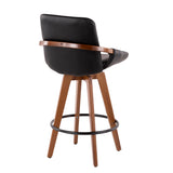 Cosmo Mid-Century Counter Stool in Walnut and Black Faux Leather by LumiSource