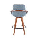 Cosmo Mid-Century Counter Stool in Walnut and Blue Noise Fabric by LumiSource