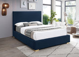 Crosby Linen Textured Fabric: Linen / 22% linen / 33% Cotton / Metal / Engineered Wood / Foam Mid Century Modern Navy Linen Textured Fabric King Bed - 83" W x 89.6" D x 54.5" H