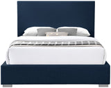 Crosby Linen Textured Fabric: Linen / 22% linen / 33% Cotton / Metal / Engineered Wood / Foam Mid Century Modern Navy Linen Textured Fabric King Bed - 83" W x 89.6" D x 54.5" H