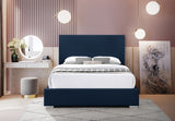 Crosby Linen Textured Fabric: Linen / 22% linen / 33% Cotton / Metal / Engineered Wood / Foam Mid Century Modern Navy Linen Textured Fabric King Bed - 83" W x 89.6" D x 54.5" H