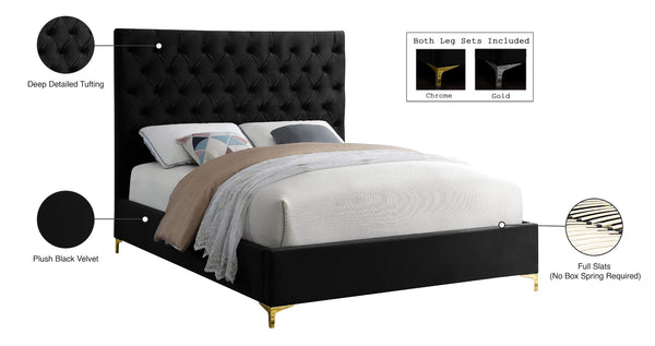 Cruz Velvet / Engineered Wood / Metal / Foam Contemporary Black Velvet Full Bed - 59.5" W x 81.5" D x 56" H