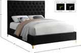 Cruz Velvet / Engineered Wood / Metal / Foam Contemporary Black Velvet Full Bed - 59.5" W x 81.5" D x 56" H