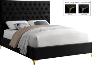 Cruz Velvet / Engineered Wood / Metal / Foam Contemporary Black Velvet King Bed - 81" W x 86.5" D x 56" H