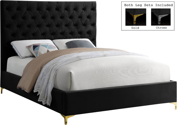 Cruz Velvet / Engineered Wood / Metal / Foam Contemporary Black Velvet King Bed - 81" W x 86.5" D x 56" H