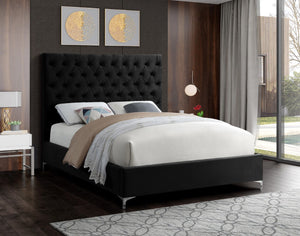 Cruz Velvet / Engineered Wood / Metal / Foam Contemporary Black Velvet Queen Bed - 65" W x 86.5" D x 56" H