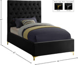 Cruz Velvet / Engineered Wood / Metal / Foam Contemporary Black Velvet Twin Bed - 44" W x 81.5" D x 56" H