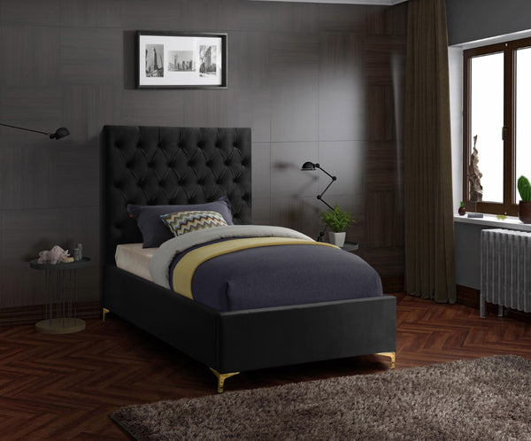 Cruz Velvet / Engineered Wood / Metal / Foam Contemporary Black Velvet Twin Bed - 44" W x 81.5" D x 56" H