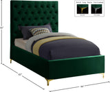 Cruz Velvet / Engineered Wood / Metal / Foam Contemporary Green Velvet Twin Bed - 44" W x 81.5" D x 56" H