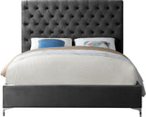 Cruz Velvet / Engineered Wood / Metal / Foam Contemporary Grey Velvet King Bed - 81" W x 86.5" D x 56" H