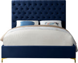 Cruz Velvet / Engineered Wood / Metal / Foam Contemporary Navy Velvet King Bed - 81" W x 86.5" D x 56" H