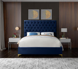 Cruz Velvet / Engineered Wood / Metal / Foam Contemporary Navy Velvet Queen Bed - 65" W x 86.5" D x 56" H