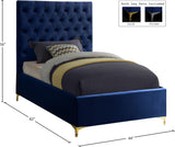 Cruz Velvet / Engineered Wood / Metal / Foam Contemporary Navy Velvet Twin Bed - 44" W x 81.5" D x 56" H