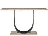 Curated Equilibrium Console Table - Modern Gray Travertine & Oil Rubbed Bronze Accent Design