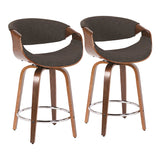 Curvini Mid-Century Modern Counter Stool in Walnut Wood and Charcoal Fabric by LumiSource - Set of 2