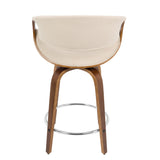 Curvini Mid-Century Modern Counter Stool in Walnut Wood and Cream Fabric by LumiSource - Set of 2
