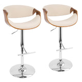 Curvo Mid-Century Modern Adjustable Barstool with Swivel in Chrome, Walnut and Cream Fabric by LumiSource - Set of 2