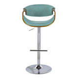 Curvo Mid-Century Modern Adjustable Barstool with Swivel in Walnut and Teal Fabric by LumiSource - Set of 2