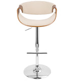 Curvo Mid-Century Modern Adjustable Barstool with Swivel in Walnut and Cream by LumiSource