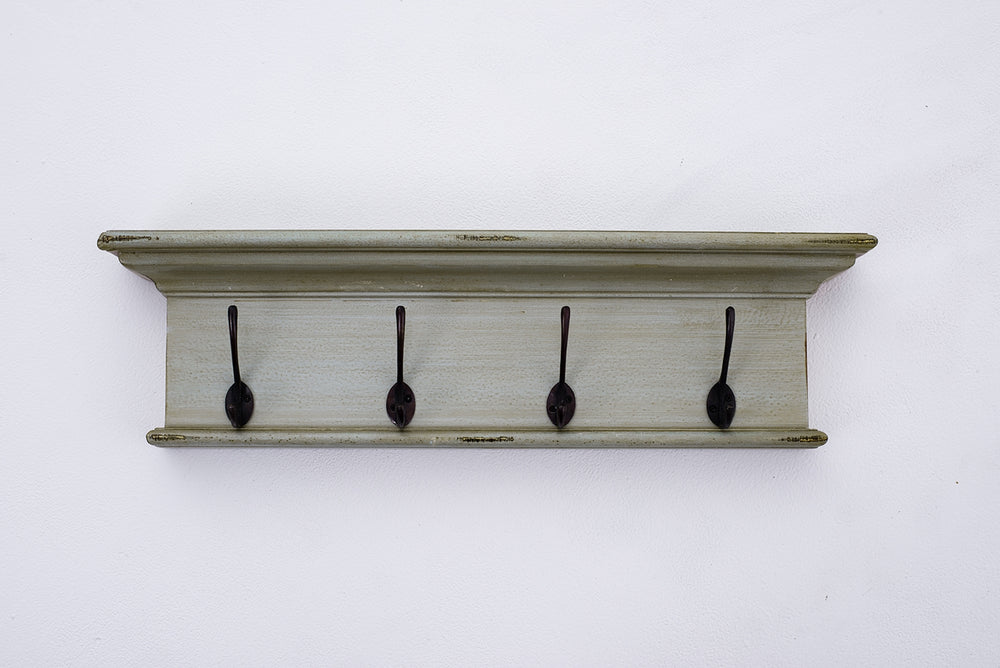 Halifax 4 Hook Coat Rack in Mahogany, MDF & Antique Brass with Blue Yellow Antique Finish