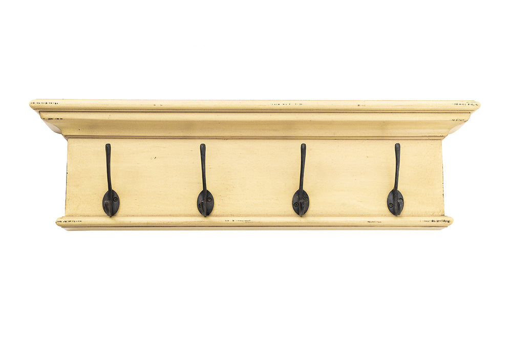 Halifax 4 Hook Coat Rack in Mahogany, MDF & Antique Brass with Yellow Brown Antique Finish