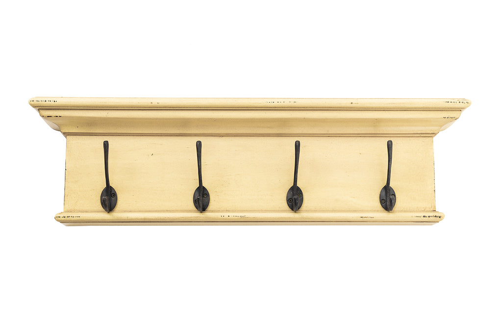Halifax 4 Hook Coat Rack in Mahogany, MDF & Antique Brass with Yellow Brown Antique Finish
