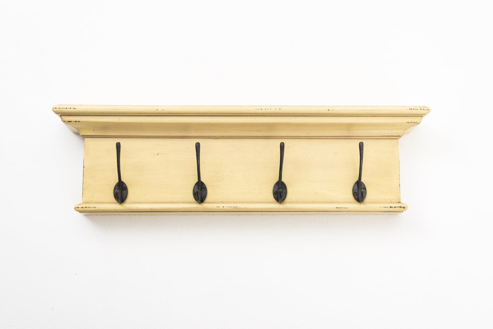 Halifax 4 Hook Coat Rack in Mahogany, MDF & Antique Brass with Yellow Brown Antique Finish