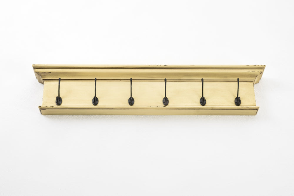 Halifax 6 Hook Coat Rack with Antique Brass Hardware and Hat Shelf - Rustic Charm for Any Room