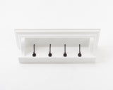 Halifax 4 Hook Coat Rack 70 cm in Mahogany, MDF & Antique Brass with Classic White Finish